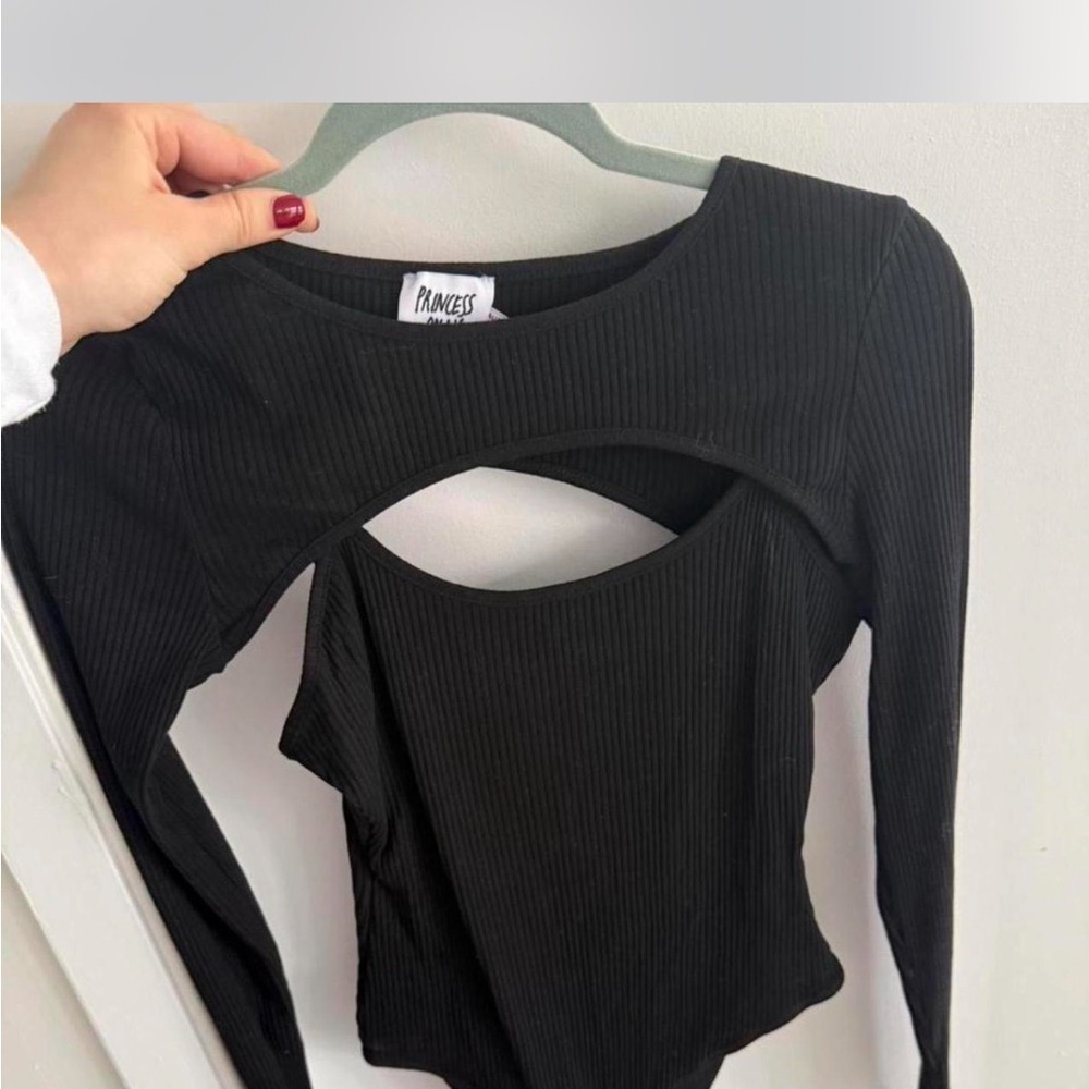 Princess Polly Black Ribbed Cutout Bodysuit